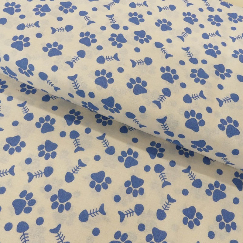 Tissu Coton Imprimé Paw Prints Blue