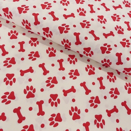 Tissu Coton Imprimé Paw Prints Red
