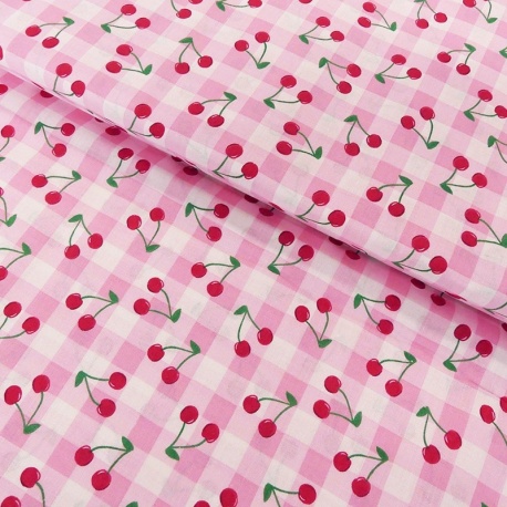 Tissu Coton Imprimé Cherries On Pink