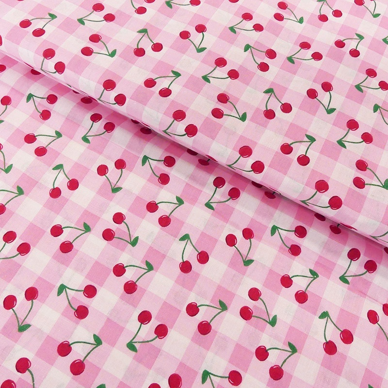 Tissu Coton Imprimé Cherries On Pink