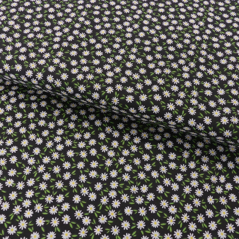 Tissu Coton Imprimé Ditsy Daisies Black