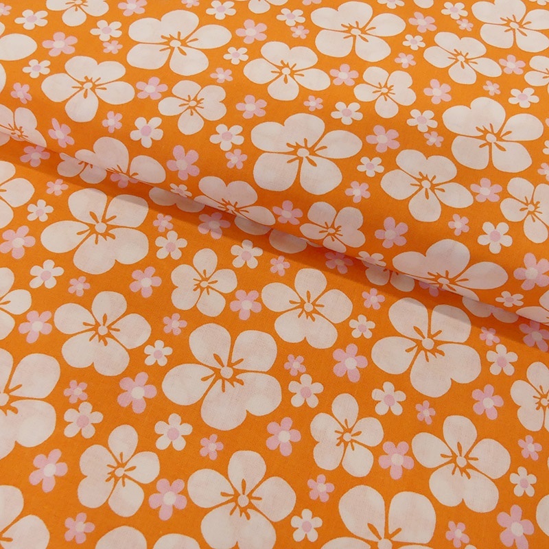 Tissu Coton Imprimé White On Orange 