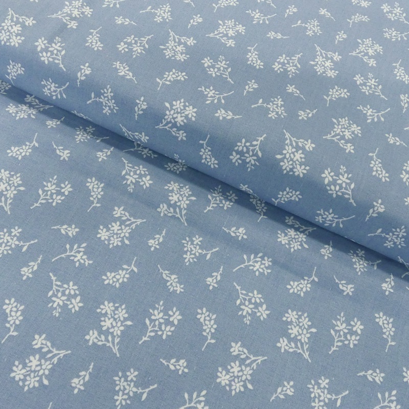Tissu Coton Imprimé Ditsy Bouquet Blue