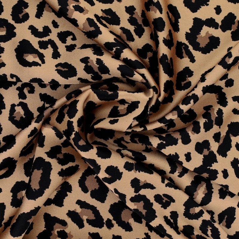 Tissu Satin Crepe Leopard Noir