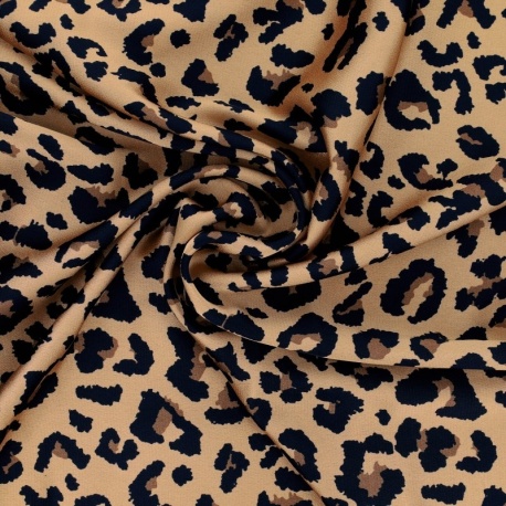 Tissu Satin Crepe Leopard Marine 