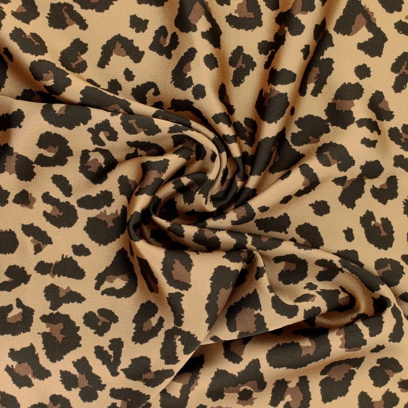 Tissu Satin Crepe Leopard Olive 