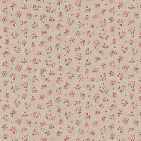Tissu Fleurs Rose Fond Coloris Lin