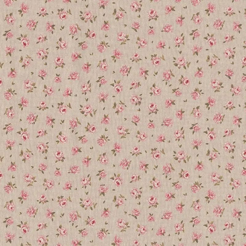Tissu Fleurs Rose Fond Coloris Lin