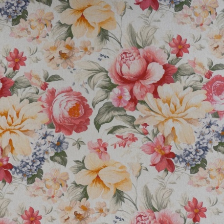 Tissu Toile Imprimée Enora Fleurs Rose