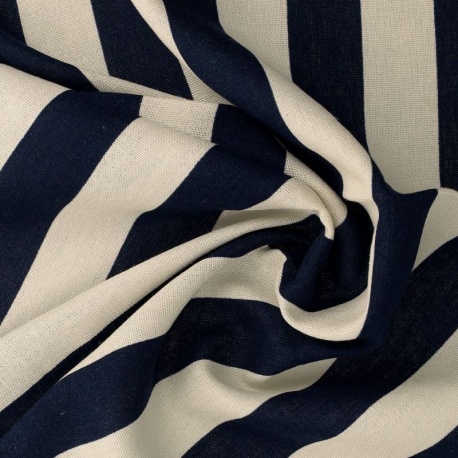 Tissu Toile Lin Viscose Rayure Marine 