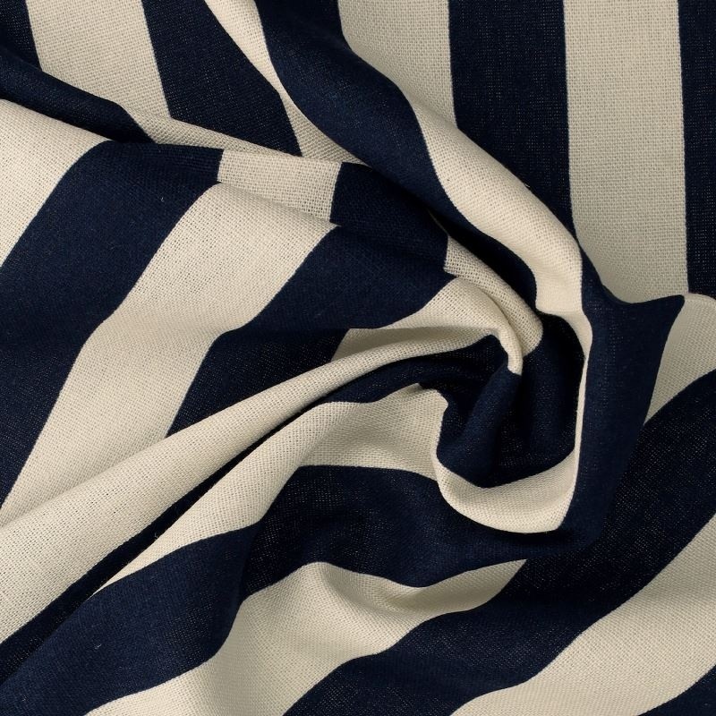 Tissu Toile Lin Viscose Rayure Marine 