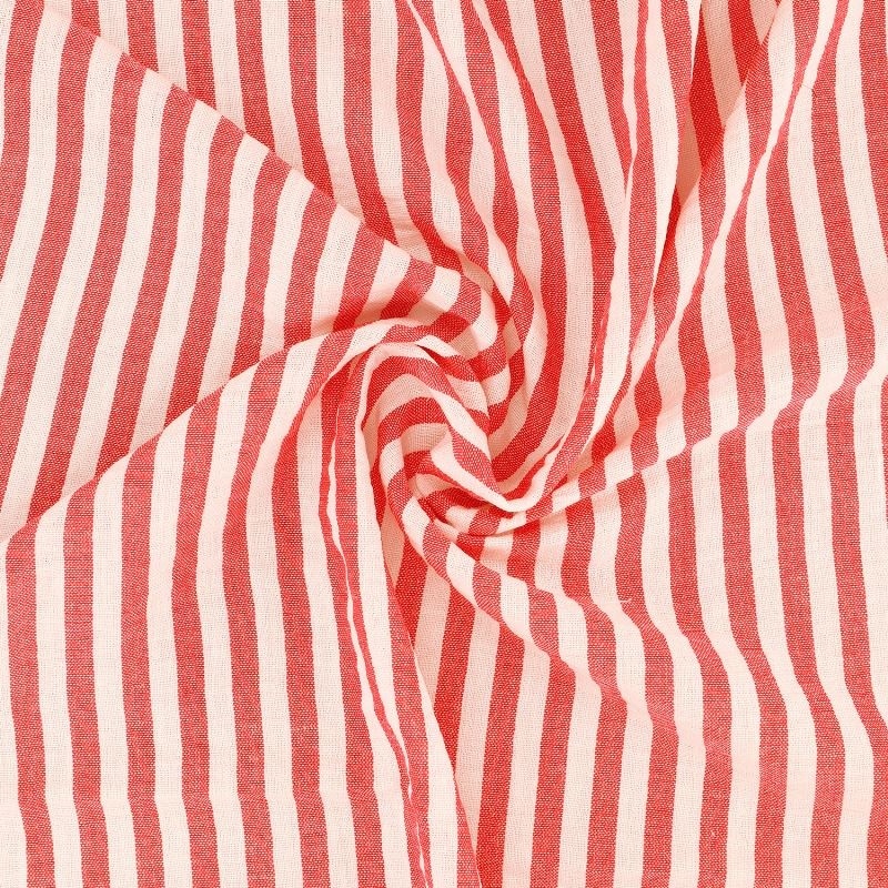 Tissu Etamine Tissé Teint Rayure Fine Rouge
