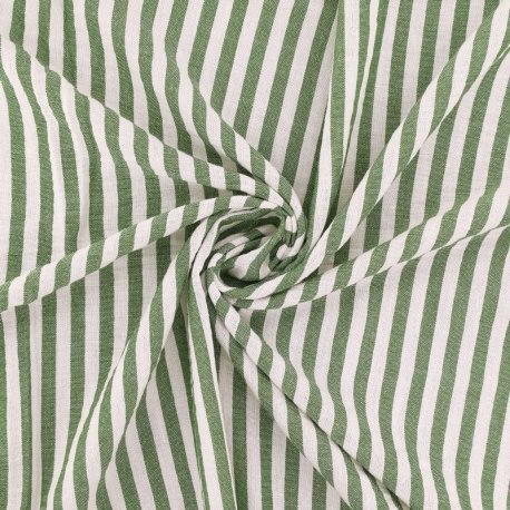 Tissu Etamine Tissé Teint Rayure Fine Vert Nil
