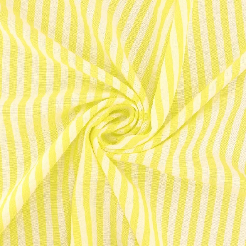 Tissu Etamine Tissé Teint Rayure Fine Jaune 