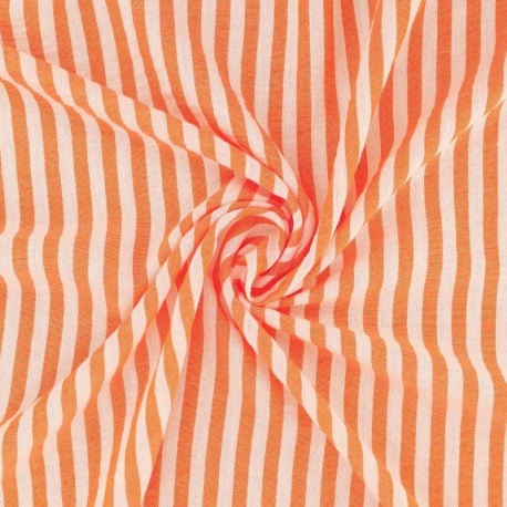 Tissu Etamine Tissé Teint Rayure Fine Orange 