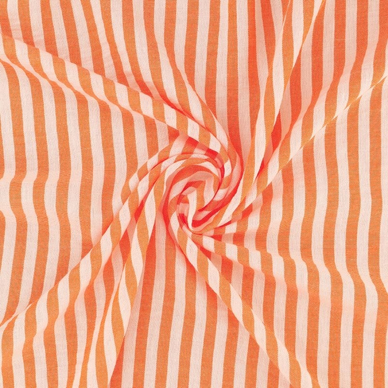 Tissu Etamine Tissé Teint Rayure Fine Orange 