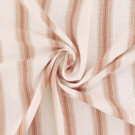 Tissu Etamine Tissé Teint Multi rayures Tabac 