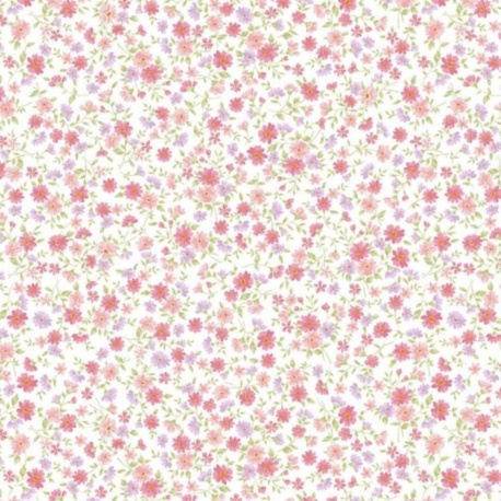 Tissu Popeline Imprimé Fleurs Rose 