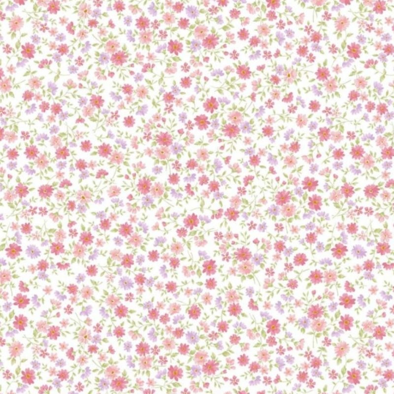 Tissu Popeline Imprimé Fleurs Rose 