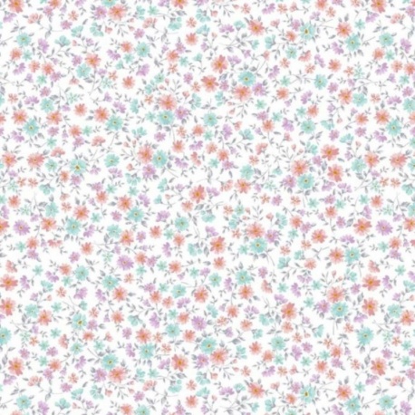 Tissu Popeline Imprimé Fleurs Turquoise