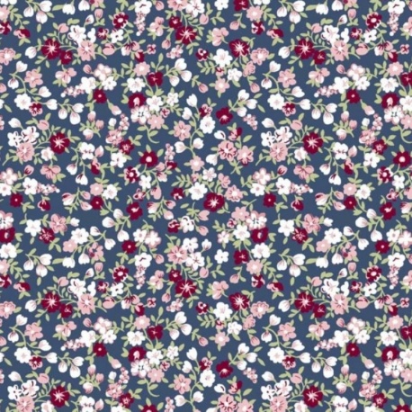 Tissu Popeline Imprimé Fleurs Marine