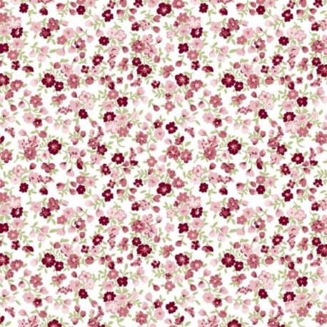 Tissu Popeline Imprimé Fleurs Framboise