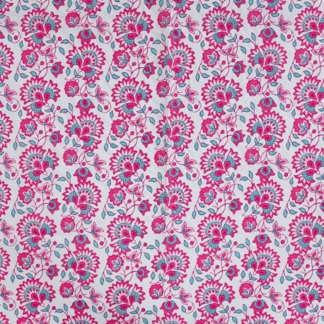 Tissu Voile de Coton Imprimé Fleurs Fuchsia 