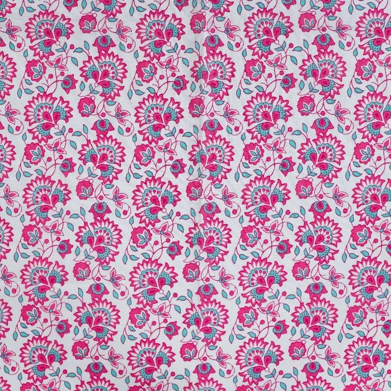 Tissu Voile de Coton Imprimé Fleurs Fuchsia 