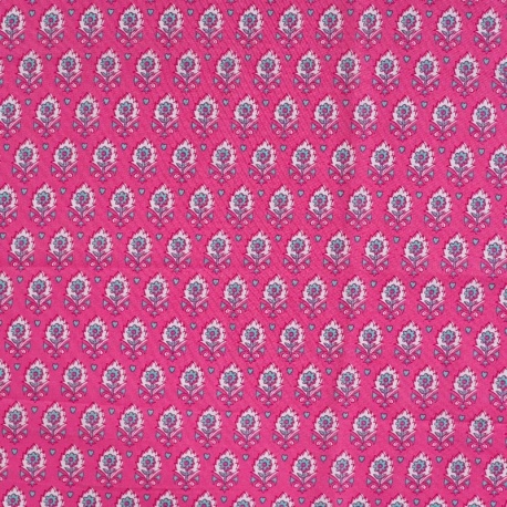 Tissu Voile de Coton Imprmé Fleurs Fuchsia 