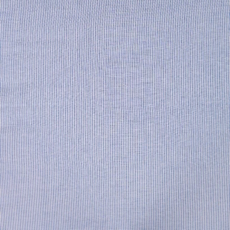 Tissu Voile Coton Tissé Teint Rayure Bleu