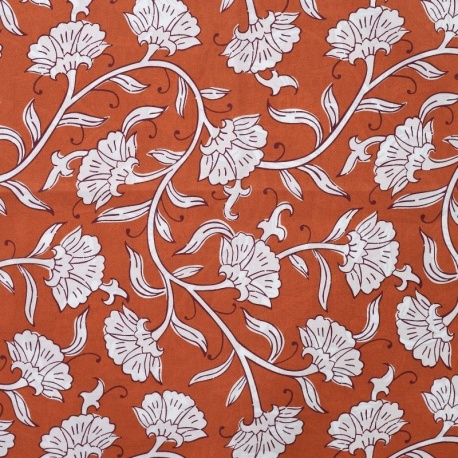 Tissu Voile de Coton Imprimé Fleurs Cognac