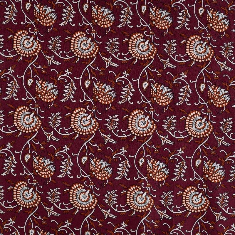 Tissu Voile de Coton Imprimé Fleurs Cognac