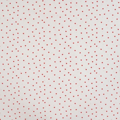 Tissu Popeline de Coton Imprimé Coeur Ecru