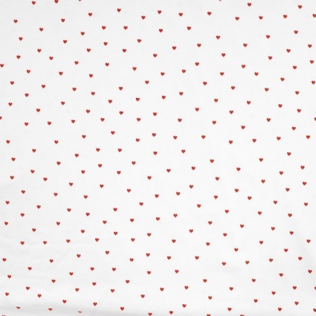 Tissu Jersey de Coton Imprimé Coeur Ecru