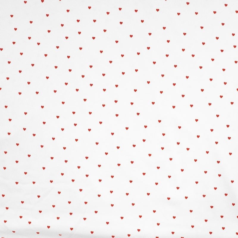 Tissu Jersey de Coton Imprimé Coeur Ecru