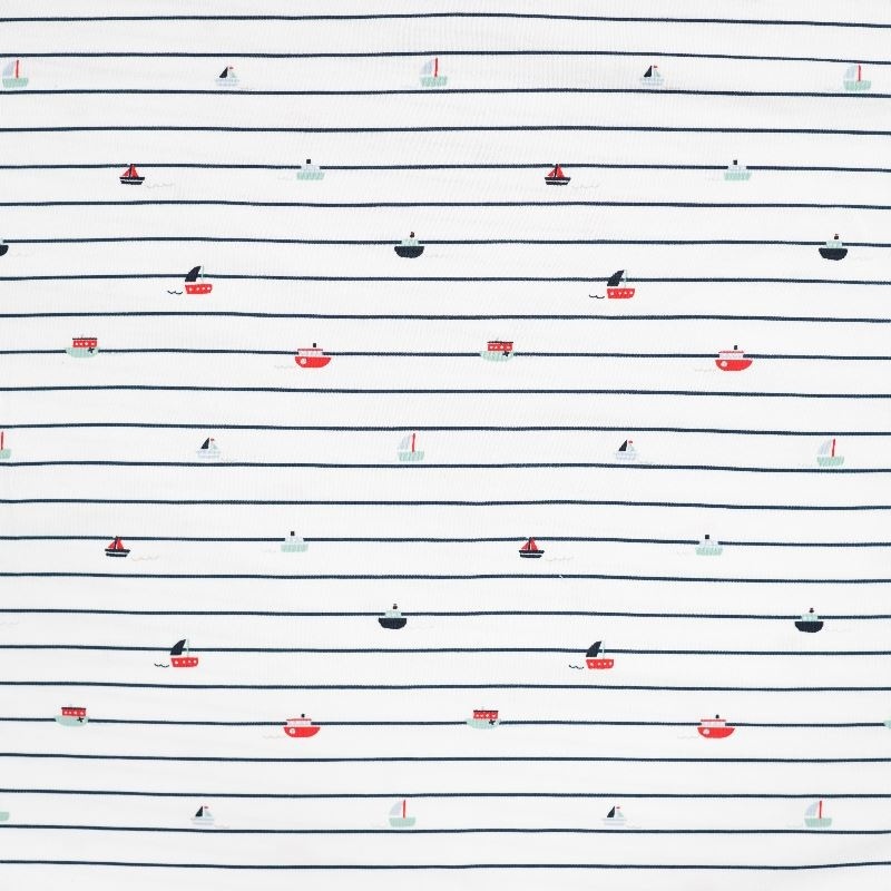 Tissu Jersey de Coton Imprimé Bateau Bleu