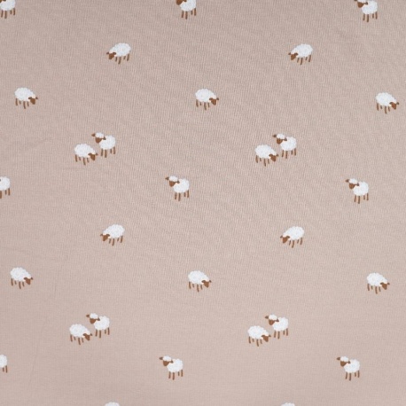 Tissu Jersey de Coton Imprimé Mouton Sable