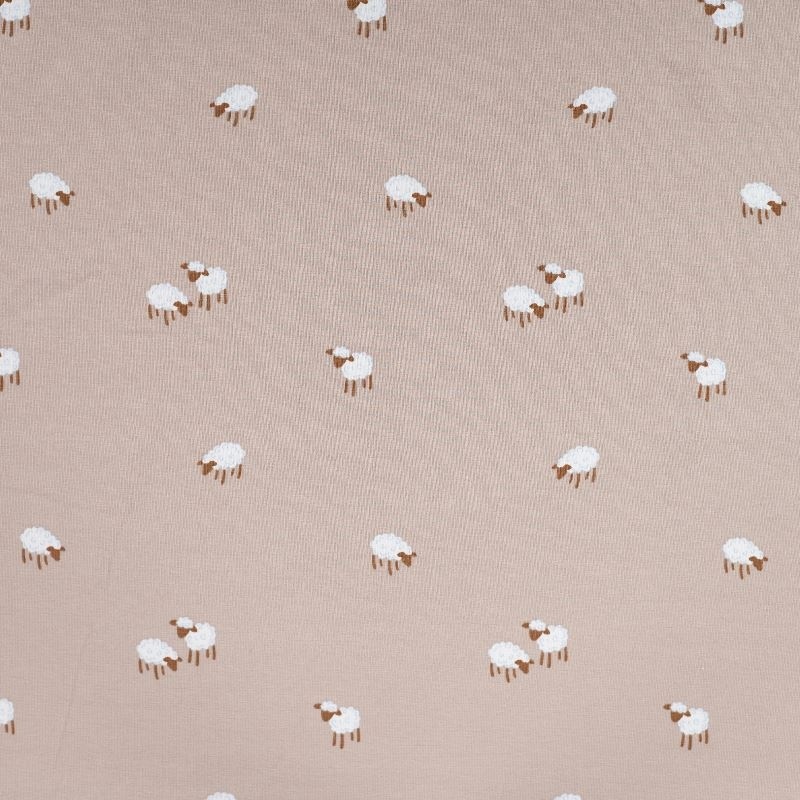 Tissu Jersey de Coton Imprimé Mouton Sable