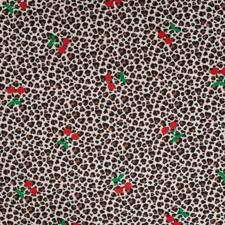 Tissu Jersey de Coton Imprimé Leopard Cerise