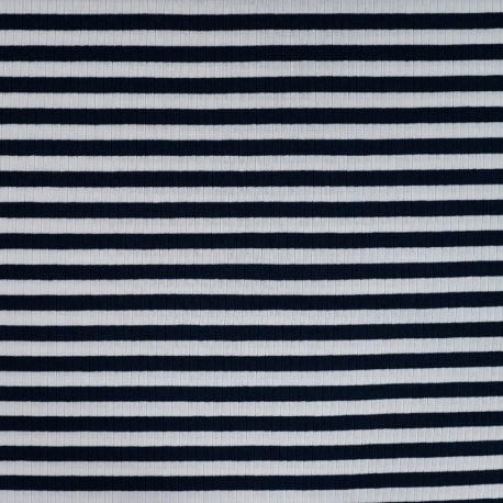 Tissu Jersey de Coton Rayure Bleu Marine