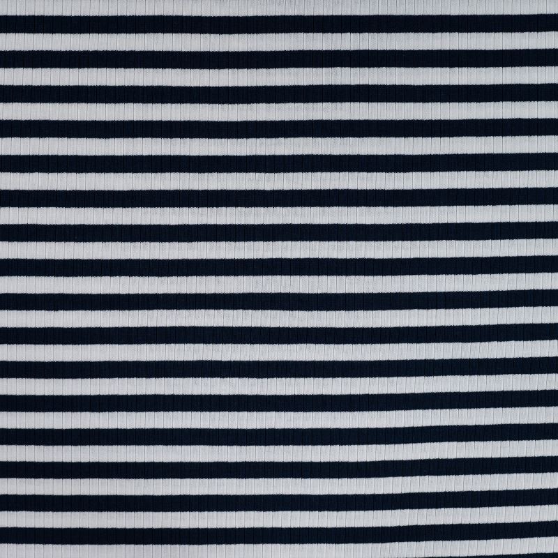 Tissu Jersey de Coton Rayure Bleu Marine