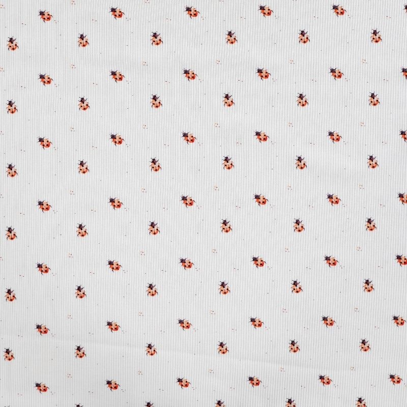 Tissu Jersey Côtelé Coton Imprimé Coccinelle Ecru