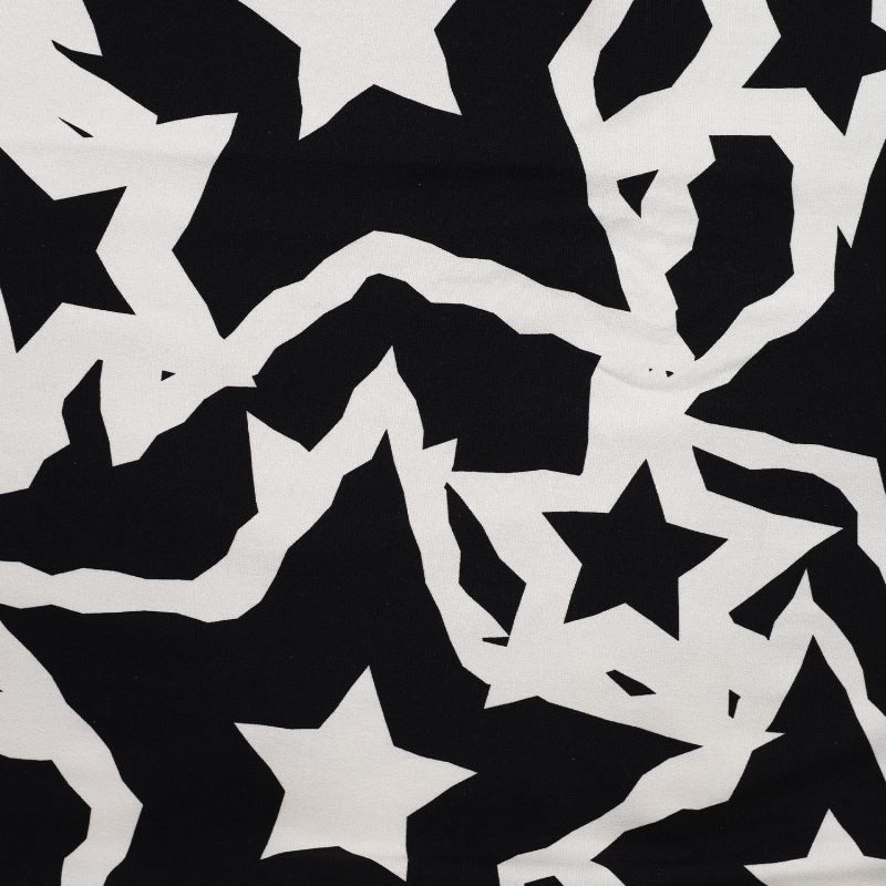 Tissu French Terry Imprimé Digital Etoile Blanc et noir