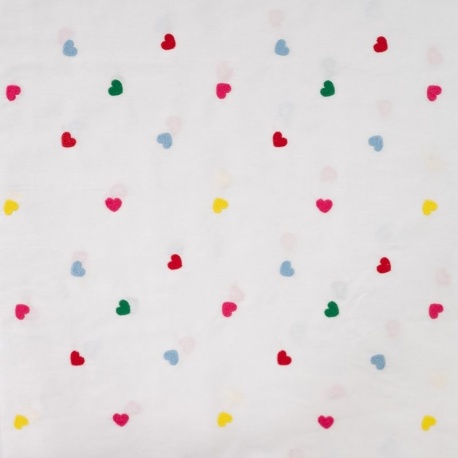 Tissu Coton Leger Brodé Coeur Multico 