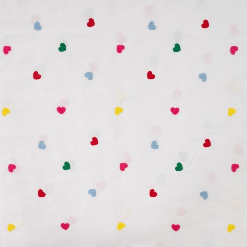 Tissu Coton Leger Brodé Coeur Multico 