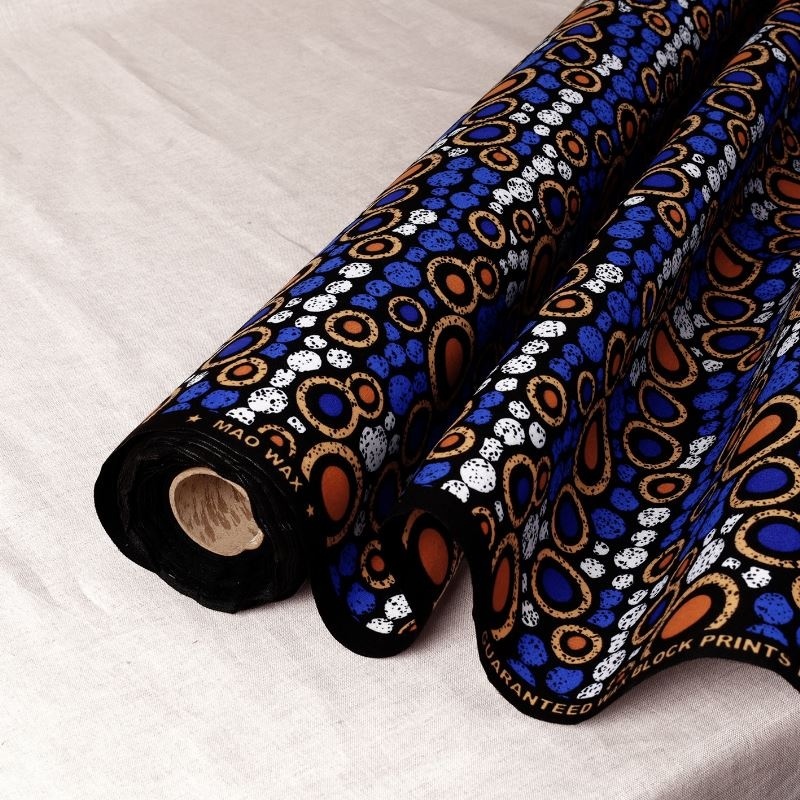 Tissu Wax Imprime Mix Rond Bleu