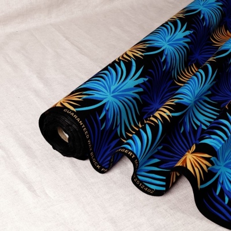 Tissu Wax Imprime Mix Palmier Bleu