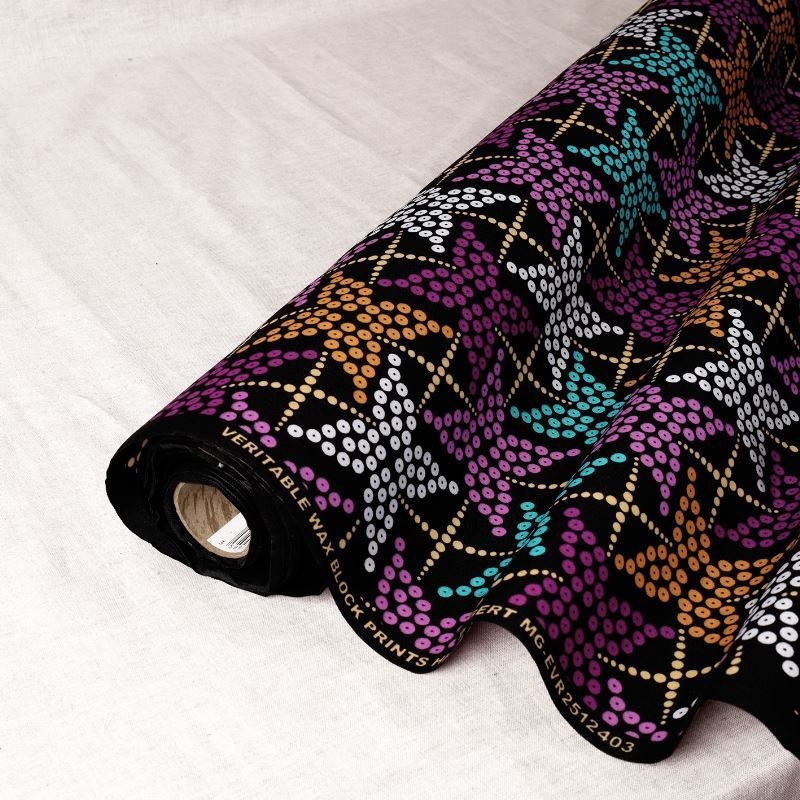 Tissu Wax Imprime Mix Etoile Prune