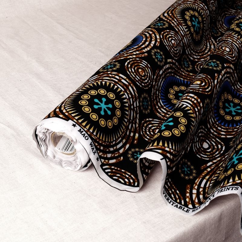 Tissu Wax Imprime Mix Rond Marron