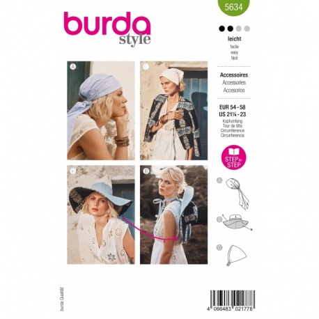 Patron Burda 5634 Couvre-chef Taille Unique 